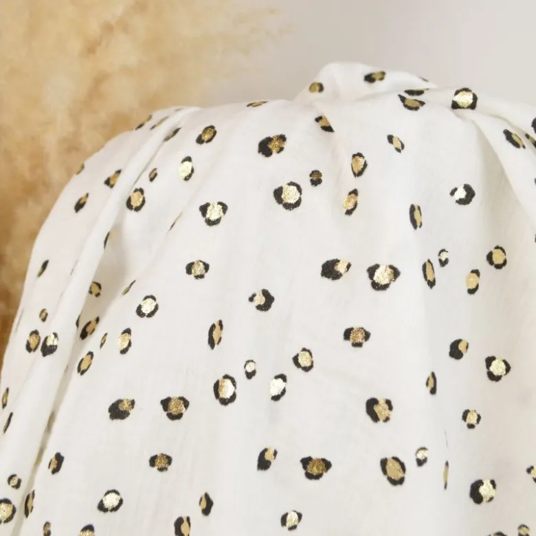 Tissu double gaze Maureen imprimé léopard doré – fond blanc cassé