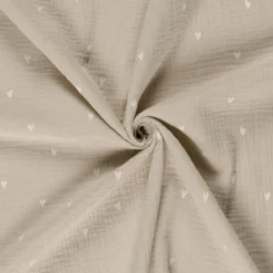 Tissu double gaze motif coeurs fond beige - OEKO TEX