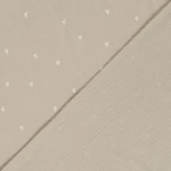 Tissu double gaze motif coeurs fond beige - OEKO TEX