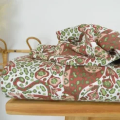 Tissu double gaze motif léopard et panthère terracotta et vert - OEKO TEX