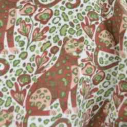 Tissu double gaze motif léopard et panthère terracotta et vert - OEKO TEX