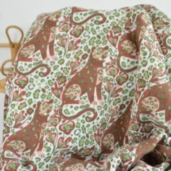 Tissu double gaze motif léopard et panthère terracotta et vert - OEKO TEX