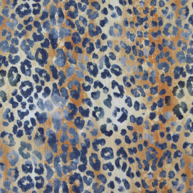Tissu double gaze motif léopard Sable et bleu marine