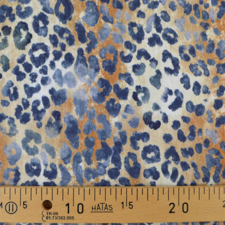 Tissu double gaze motif léopard Sable et bleu marine