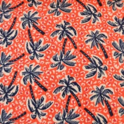 Tissu double gaze motif palmier et fond leopard corail - OEKO TEX