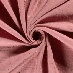 Tissu Double gaze à pois or coloris vieux rose - OEKO TEX
