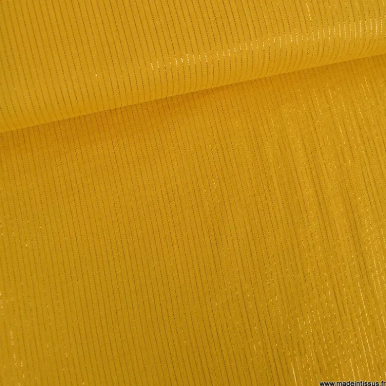 Tissu Double gaze à rayures Lurex fond Moutarde