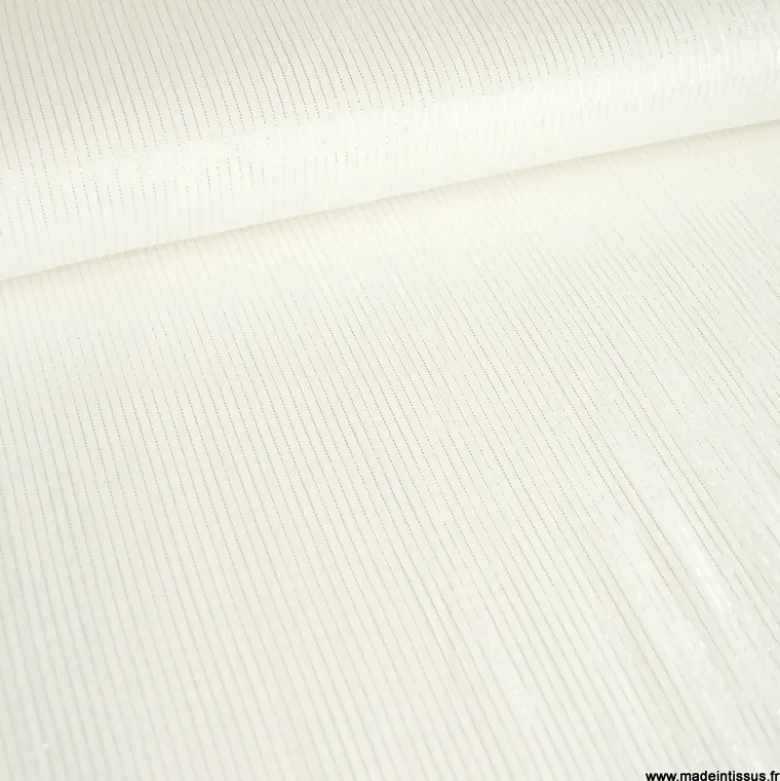 Tissu Double gaze à rayures Lurex fond Blanc cassé