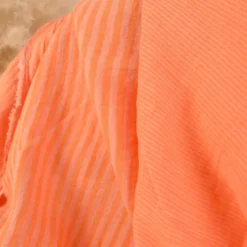 Tissu Double gaze réversible à rayures Pêche et tangerine - OEKO TEX