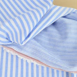 Tissu Double gaze réversible à rayures Azur et blanc - OEKO TEX
