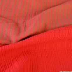 Tissu Double gaze réversible à rayures Havane et Hibiscus - OEKO TEX