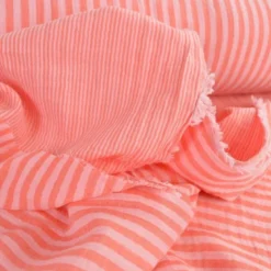 Tissu Double gaze réversible à rayures Rose et cerise - OEKO TEX