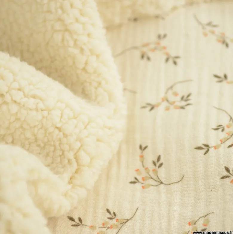 Tissu double gaze Simone envers Sherpa écru - Exclusivité