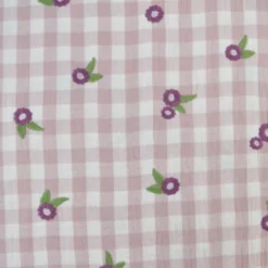 Tissu Double gaze vichy beige brodée fleurs Mauve - OEKO TEX