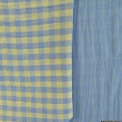 Tissu Double gaze Vichy réversible Baltique et Lemon - OEKO TEX