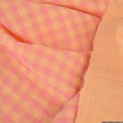 Tissu Double gaze Vichy réversible Sorbet et Melon - OEKO TEX
