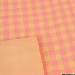 Tissu Double gaze Vichy réversible Sorbet et Melon - OEKO TEX