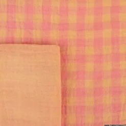Tissu Double gaze Vichy réversible Sorbet et Melon - OEKO TEX