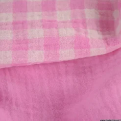 Tissu Double gaze Vichy réversible Bonbon et blanc cassé - OEKO TEX
