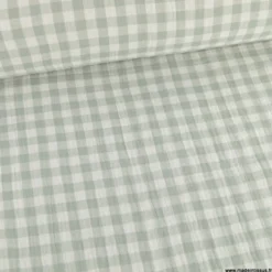 Tissu Double gaze Vichy réversible Vert de gris et blanc cassé - OEKO TEX