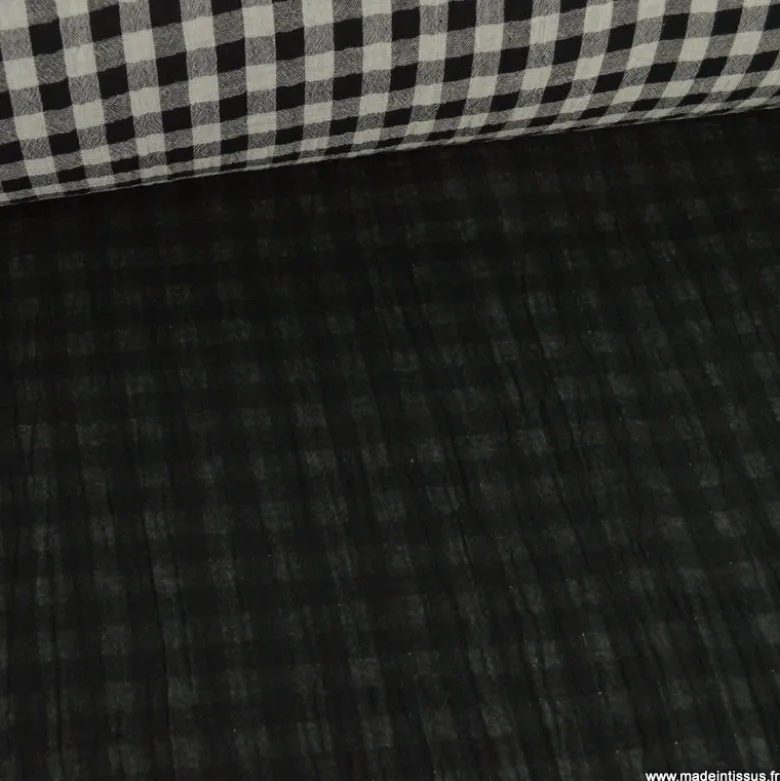 Tissu Double gaze Vichy réversible Noir et blanc cassé - OEKO TEX