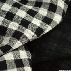 Tissu Double gaze Vichy réversible Noir et blanc cassé - OEKO TEX