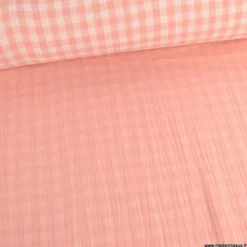Tissu Double gaze Vichy réversible Barbapapa et blanc cassé - OEKO TEX