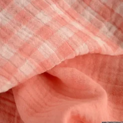 Tissu Double gaze Vichy réversible Barbapapa et blanc cassé - OEKO TEX