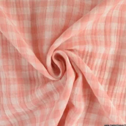 Tissu Double gaze Vichy réversible Barbapapa et blanc cassé - OEKO TEX