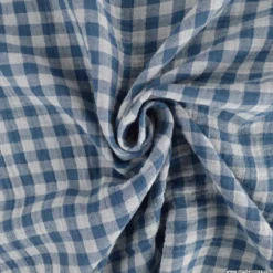 Tissu Double gaze Vichy réversible Pierre bleue et blanc cassé - OEKO TEX