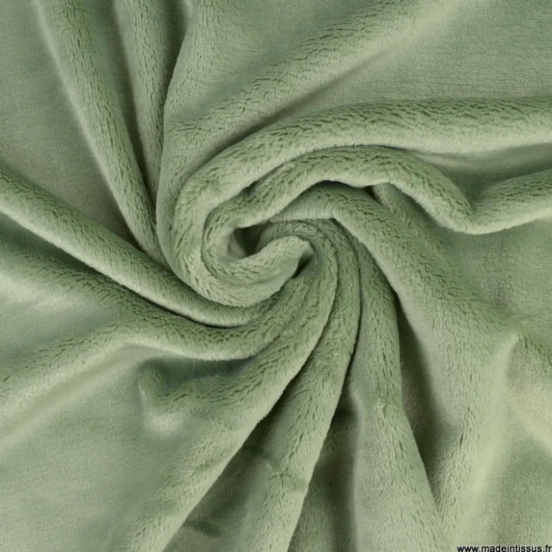 Tissu doudou ultra doux, lourd coloris vert Lichen - oeko tex