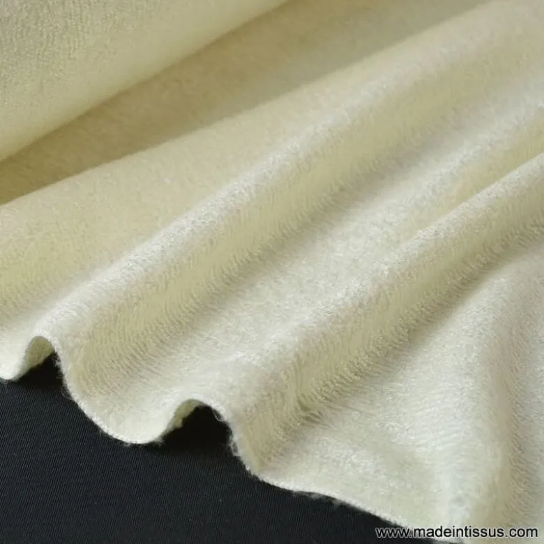 Tissu Eponge de bambou double face indemaillable ivoire. - OEKO TEX