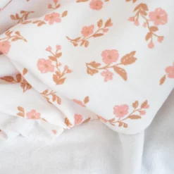 Tissu Eponge de coton monoface Alina motif fleurs fond écru
