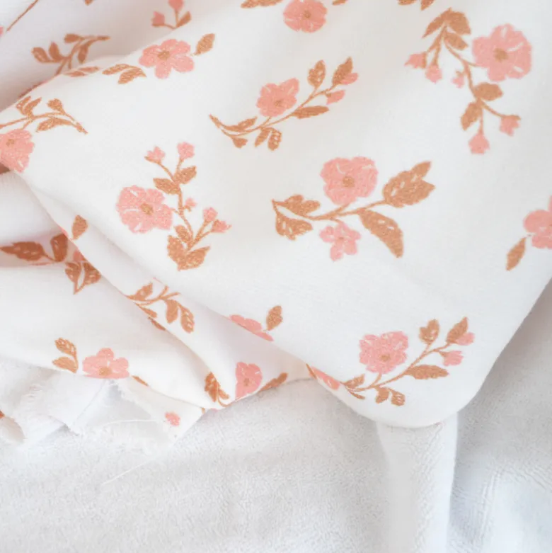 Tissu Eponge de coton monoface Alina motif fleurs fond écru