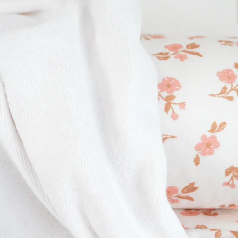 Tissu Eponge de coton monoface Alina motif fleurs fond écru