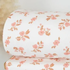 Tissu Eponge de coton monoface Alina motif fleurs fond écru