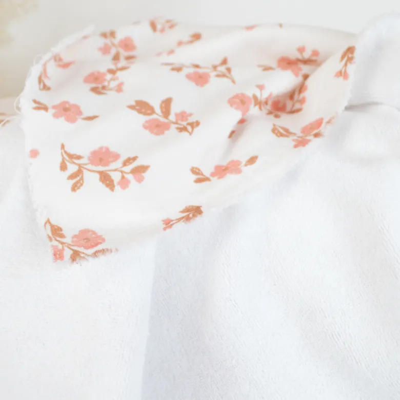 Tissu Eponge de coton monoface Alina motif fleurs fond écru