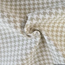 Tissu extérieur etanche polypro pied de poule beige et blanc
