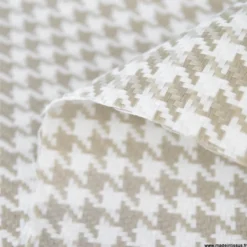 Tissu extérieur etanche polypro pied de poule beige et blanc