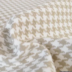 Tissu extérieur etanche polypro pied de poule beige et blanc