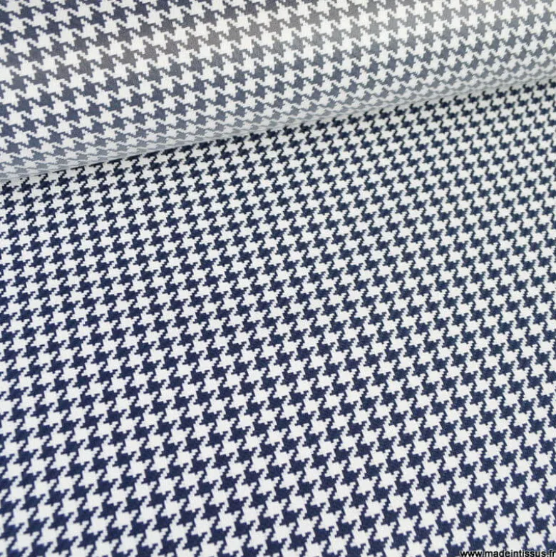 Tissu extérieur etanche polypro pied de poule bleu marine