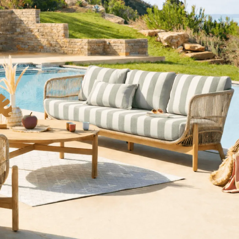 Tissu extérieur rayé Ponant – Déperlant & résistant UV - Grande largeur
