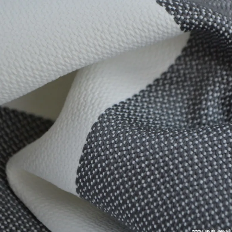 Tissu extérieur rayé Ponant Gris – Déperlant & résistant UV - Grande largeur