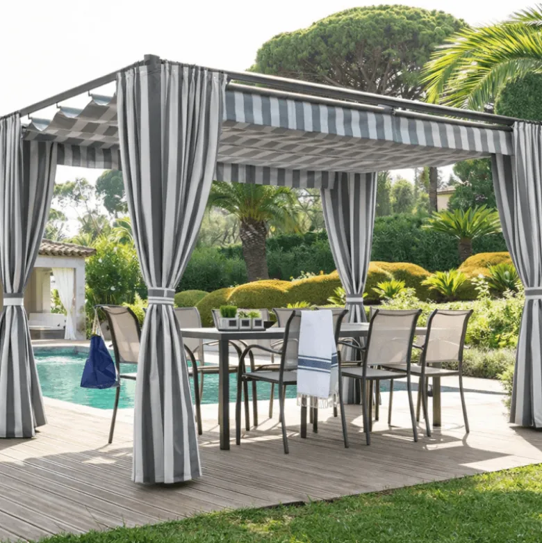 Tissu extérieur rayé Ponant Gris – Déperlant & résistant UV - Grande largeur