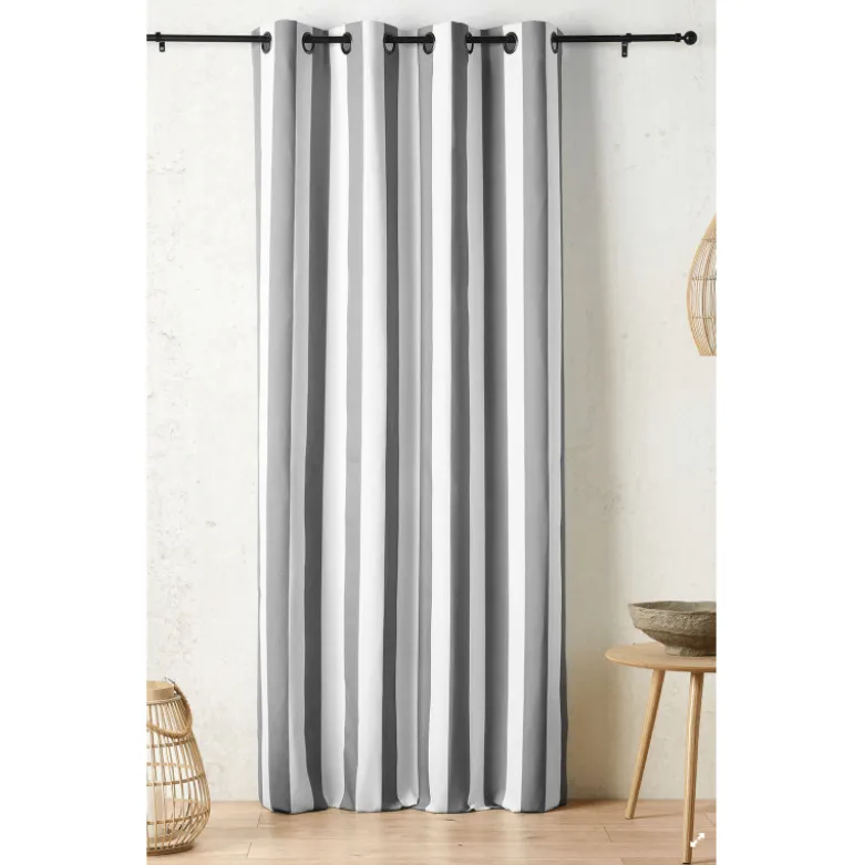 Tissu extérieur rayé Ponant Gris – Déperlant & résistant UV - Grande largeur