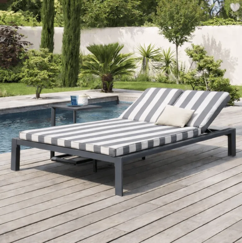 Tissu extérieur rayé Ponant Gris – Déperlant & résistant UV - Grande largeur