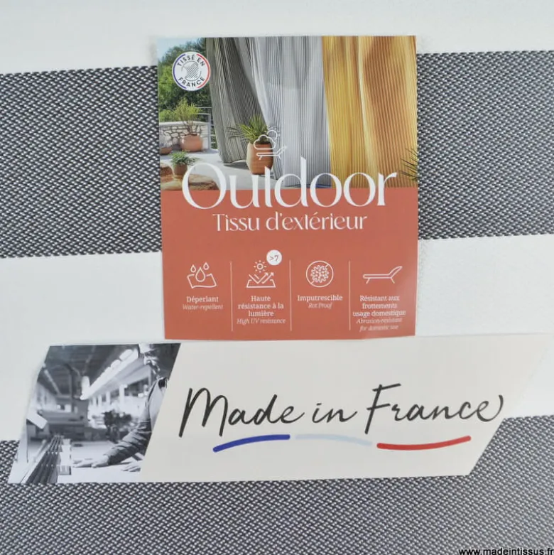 Tissu extérieur rayé Ponant Gris – Déperlant & résistant UV - Grande largeur