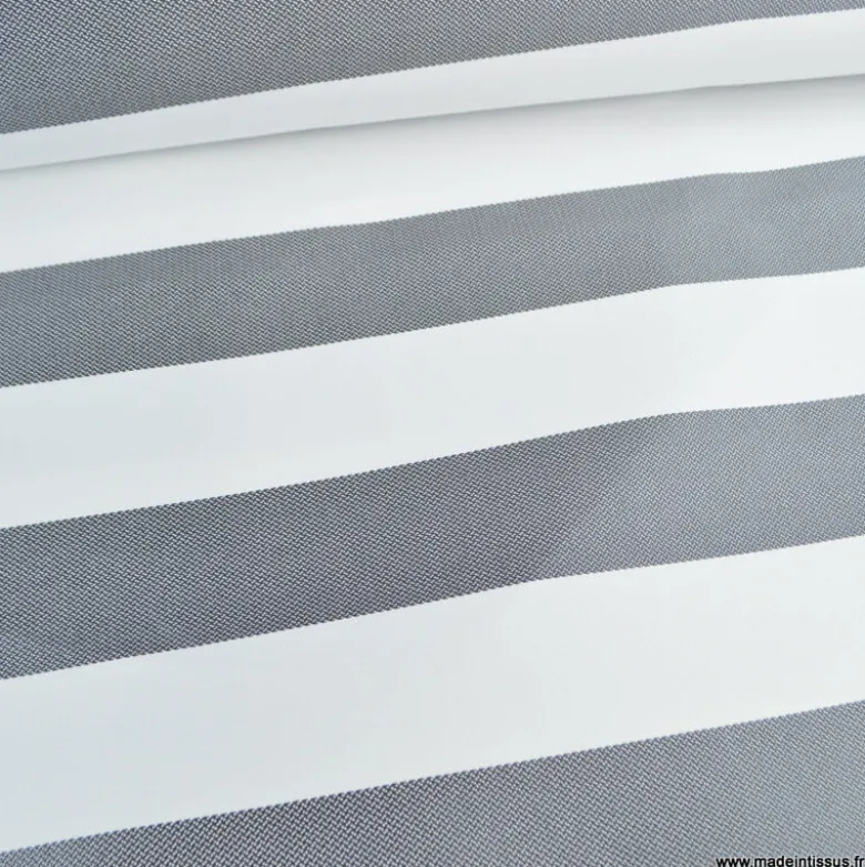 Tissu extérieur rayé Ponant Gris – Déperlant & résistant UV - Grande largeur