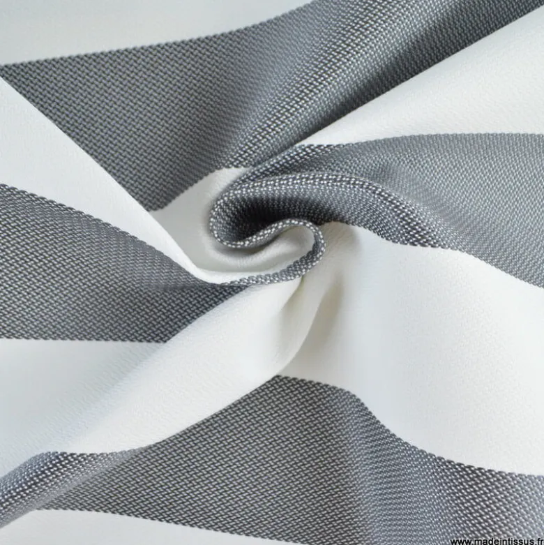 Tissu extérieur rayé Ponant Gris – Déperlant & résistant UV - Grande largeur