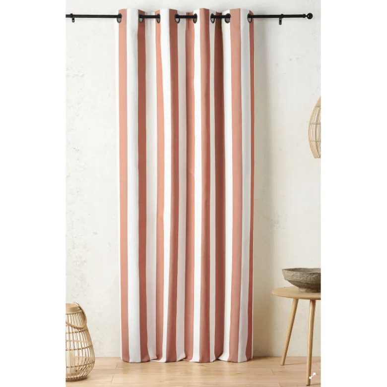 Tissu extérieur rayé Ponant terracotta – Déperlant & résistant UV - Grande largeur